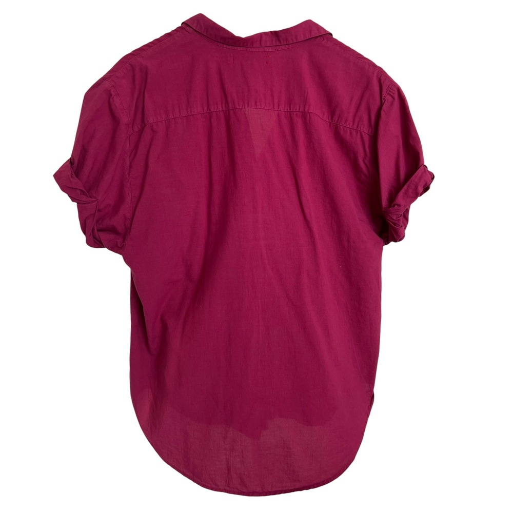 Xirena Channing Short Sleeve Cotton Button Up Shirt in Magenta Plum SZ XS - Picture 2 of 10